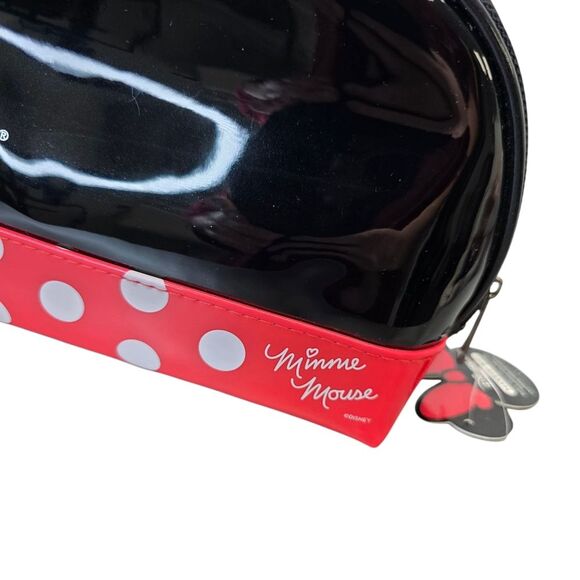 NWT Minnie Mouse Dome Faux Leather Polka Dot Travel Pouch - Red and Black - Picture 7 of 16
